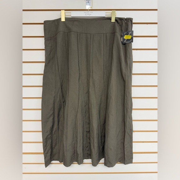 ZOZO Skirt Womens Brown Linen Blend Comfort Flowy Pleated Side Zip Plus Size 16W - Picture 1 of 11